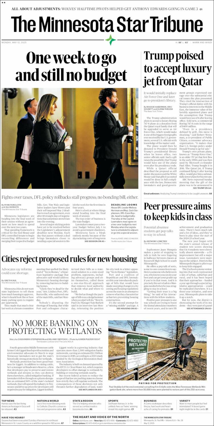 Portada de Star Tribune (USA)
