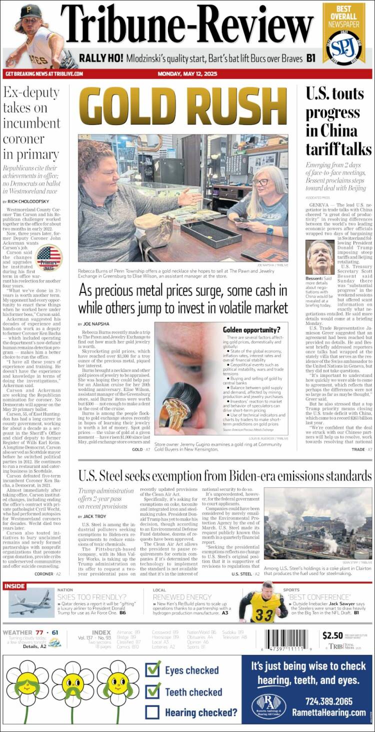 Portada de Tribune-Review (USA)