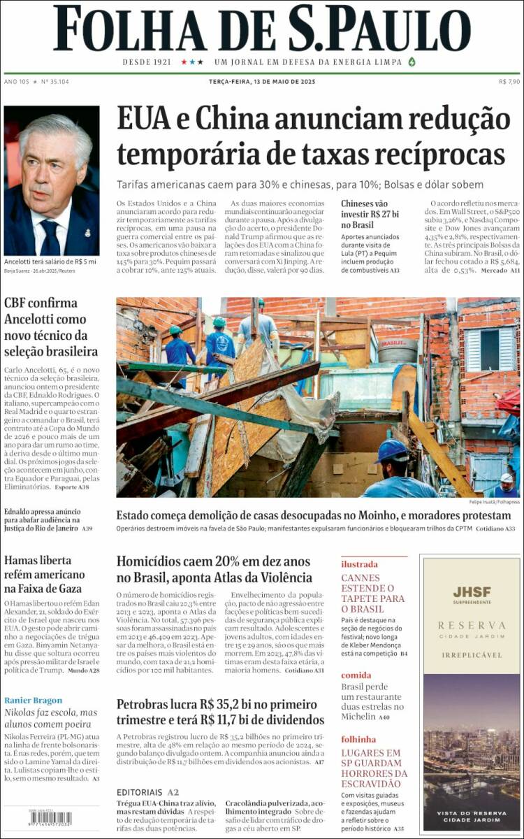 Portada de Folha de São Paulo (Brasil)