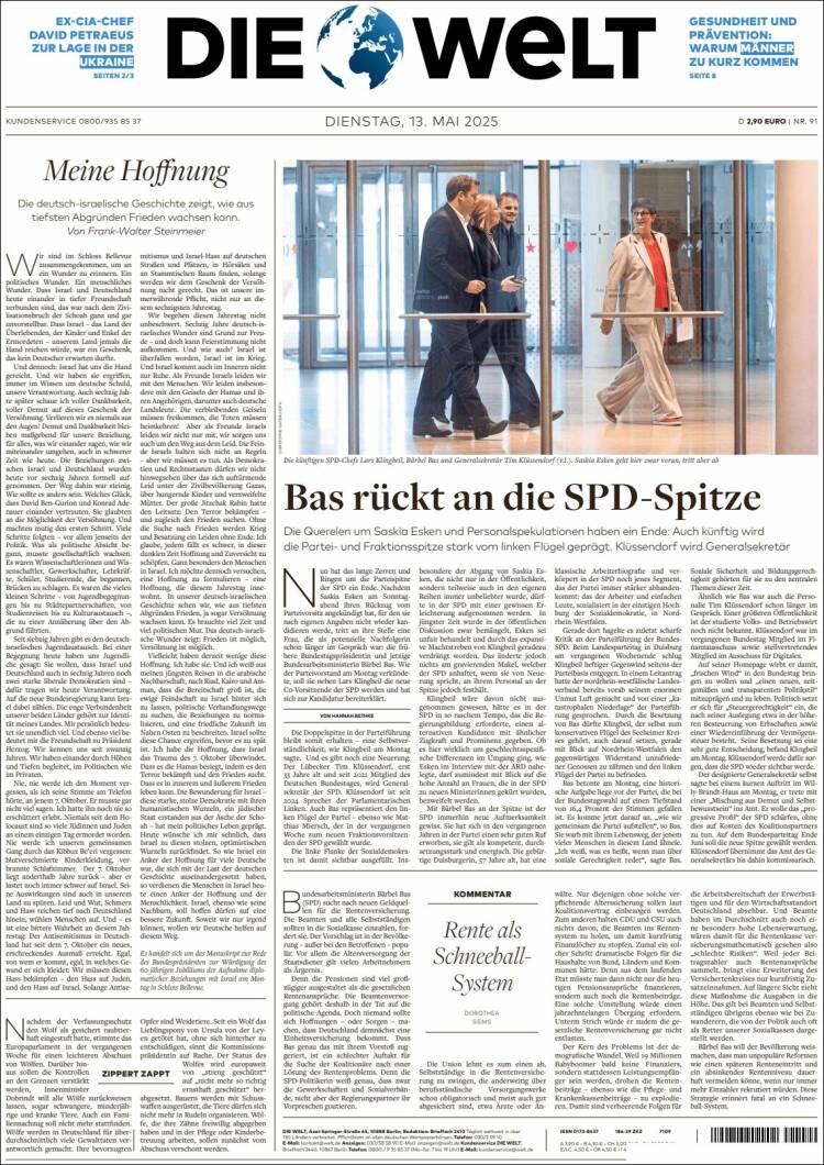 Portada de Die Welt (Alemania)