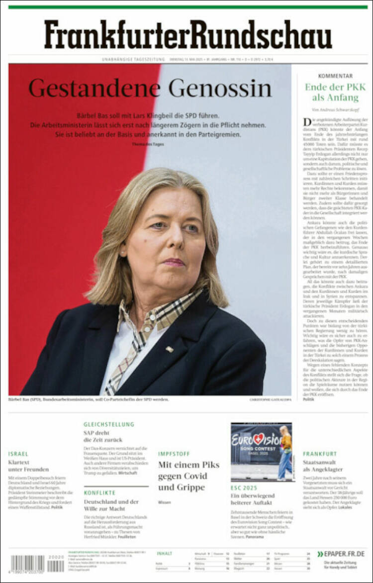 Portada de Frankfurter Rundschau (Alemania)