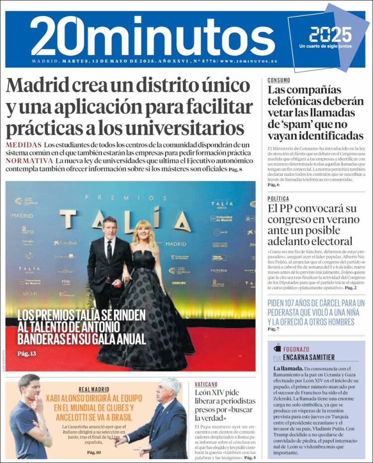 Portada de 20 Minutos - Madrid (Spain)