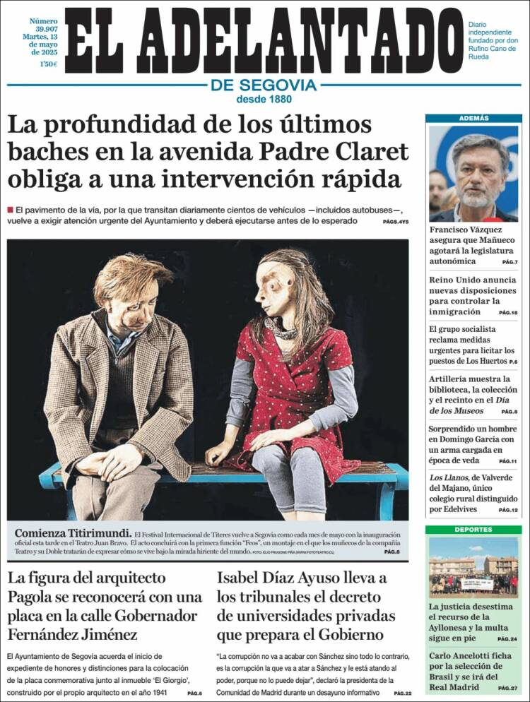Portada de El Adelantado de Segovia (España)