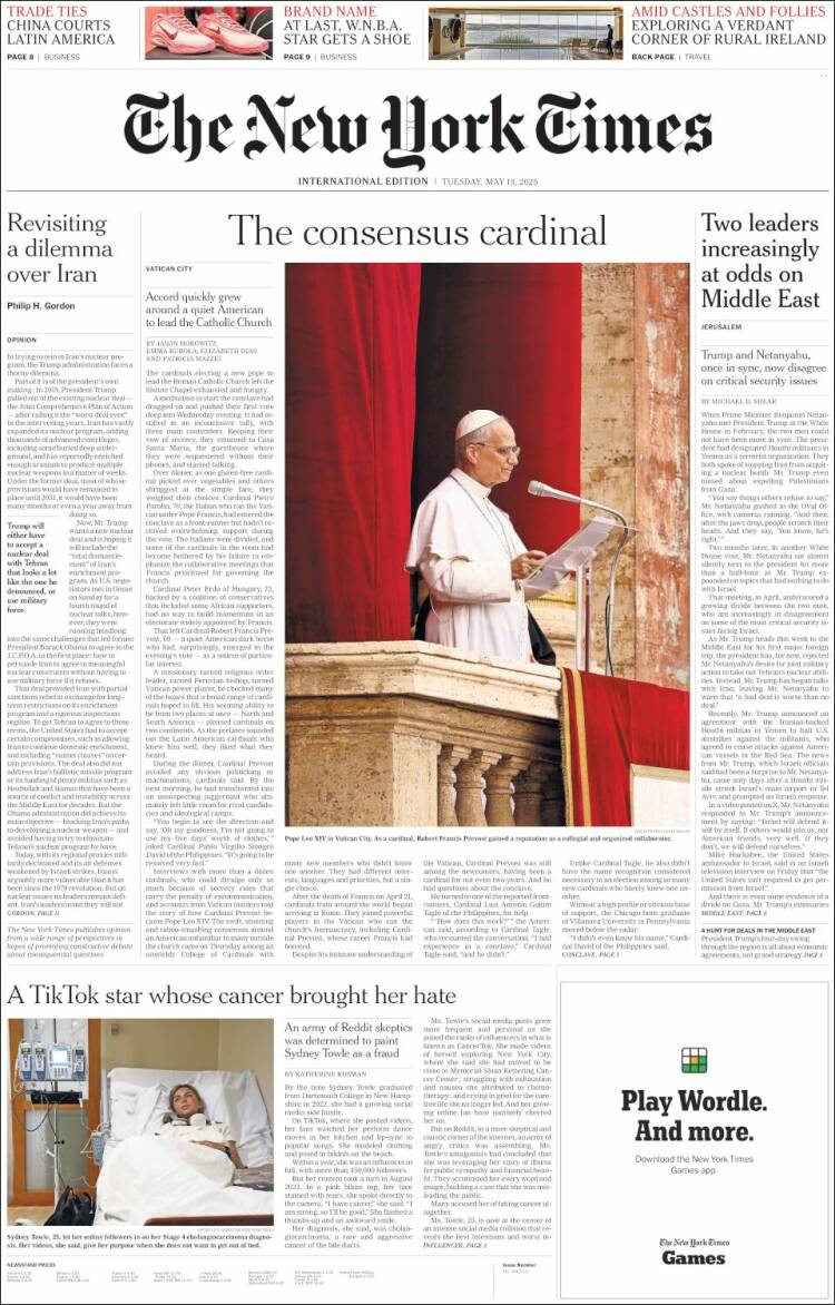 Portada de International New York Times (Europa)