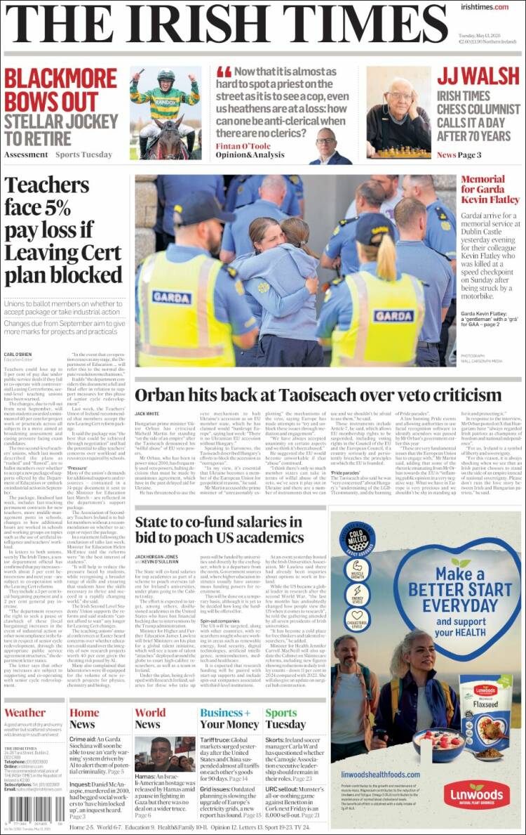 Portada de Irish Times (Irlanda)