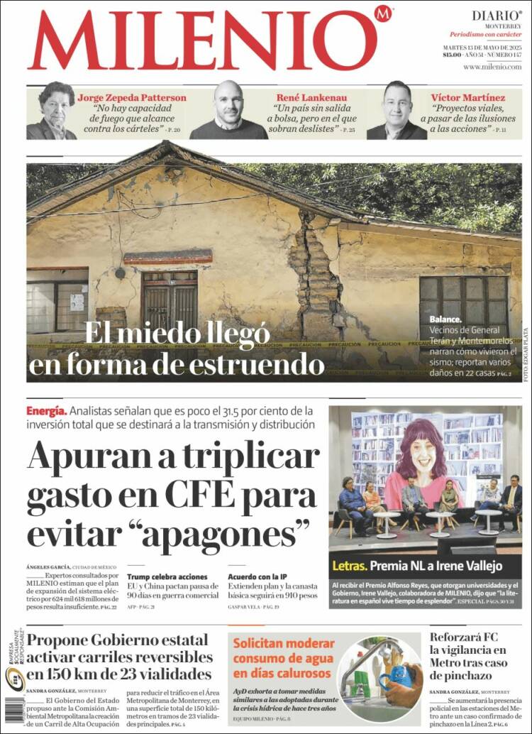 Portada de Milenio de Monterrey (México)