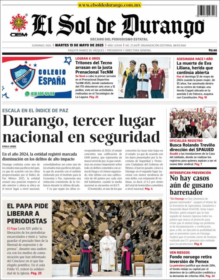Portada de El Sol de Durango (México)