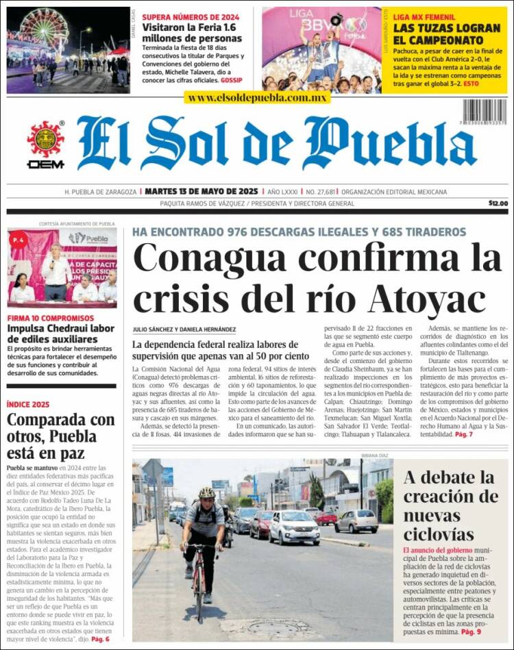 Portada de El Sol de Puebla (México)