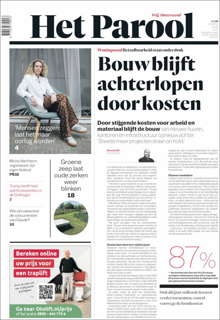 Portada de Het Parool (Pa&iacute;ses Bajos)