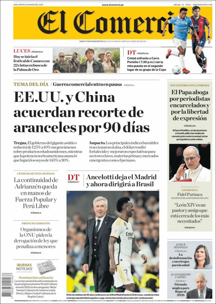 Portada de El Comercio (Per&uacute;)