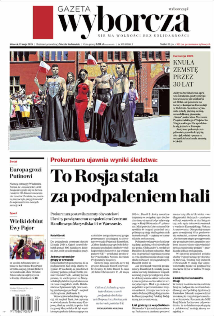 Portada de Gazeta Wyborcza (Polonia)