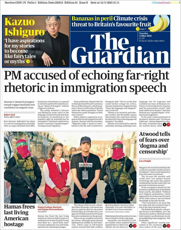 Portada de The Guardian (Reino Unido)