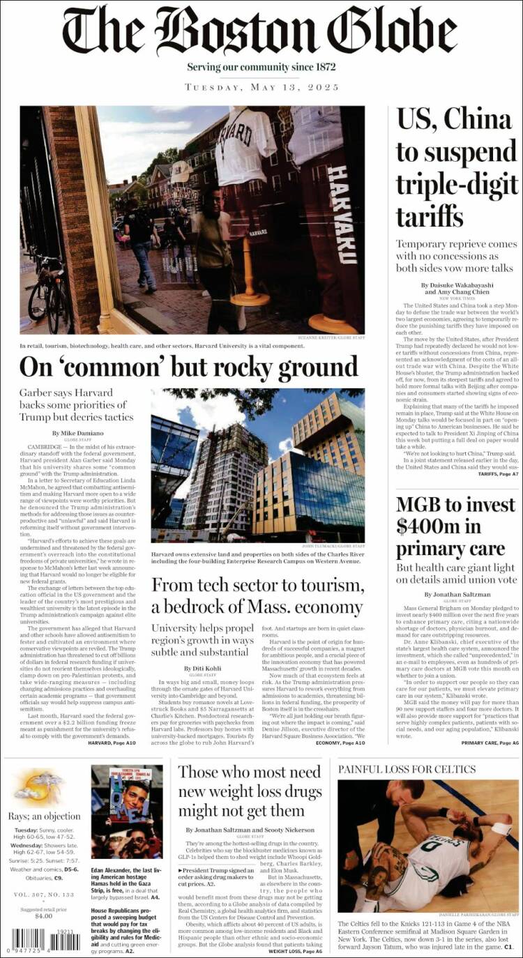 Portada de Boston Globe (USA)