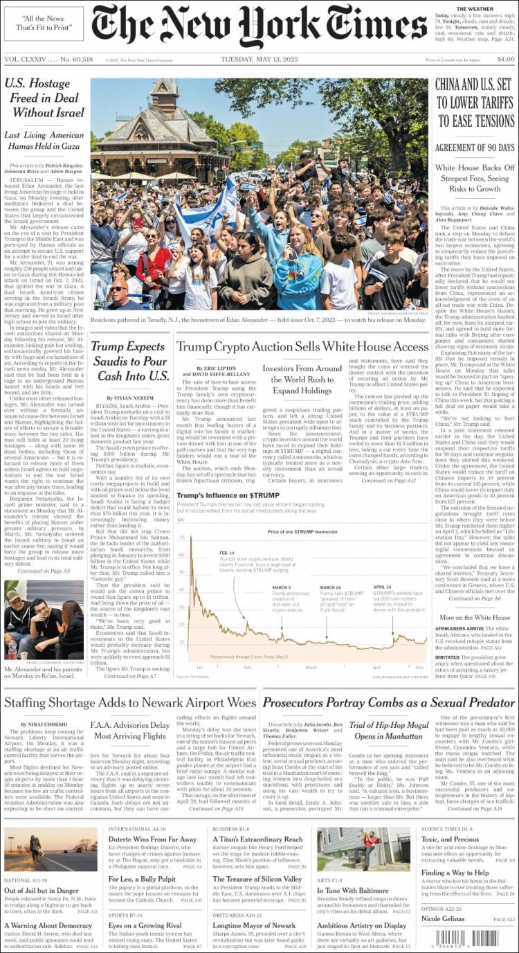 Portada de New York Times (USA)