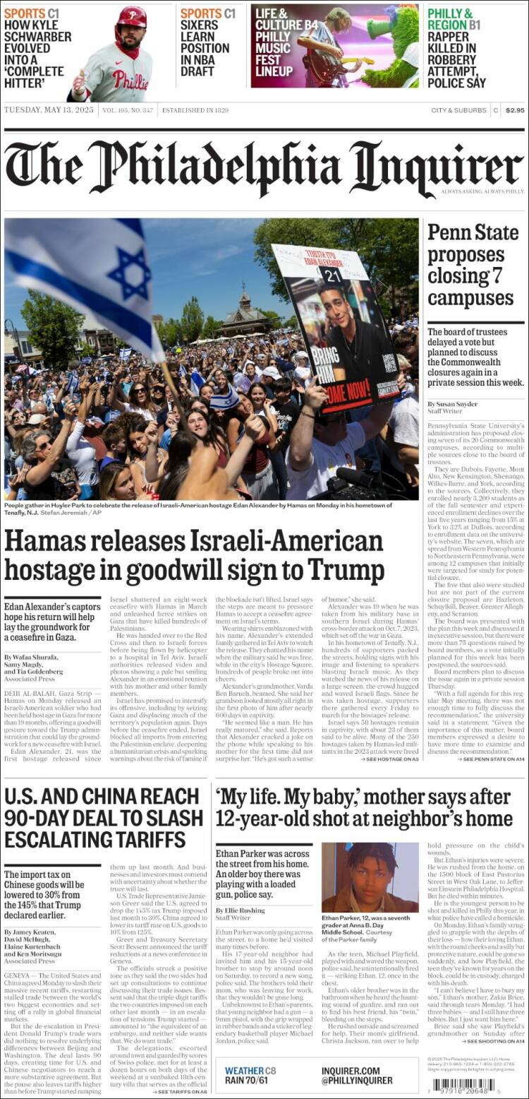 Portada de Philadelphia Inquirer (USA)