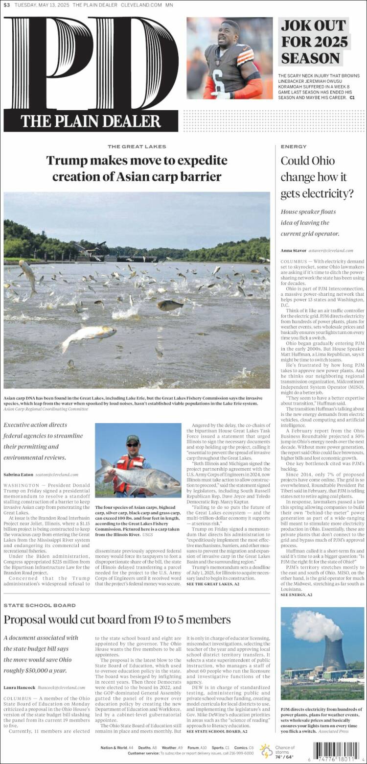 Portada de The Plain Dealer (USA)