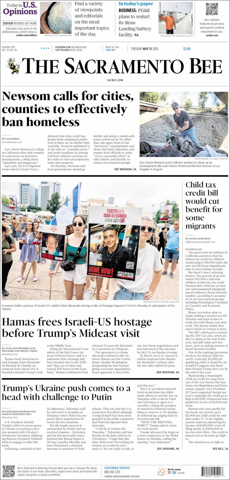 Portada de The Sacramento Bee (USA)