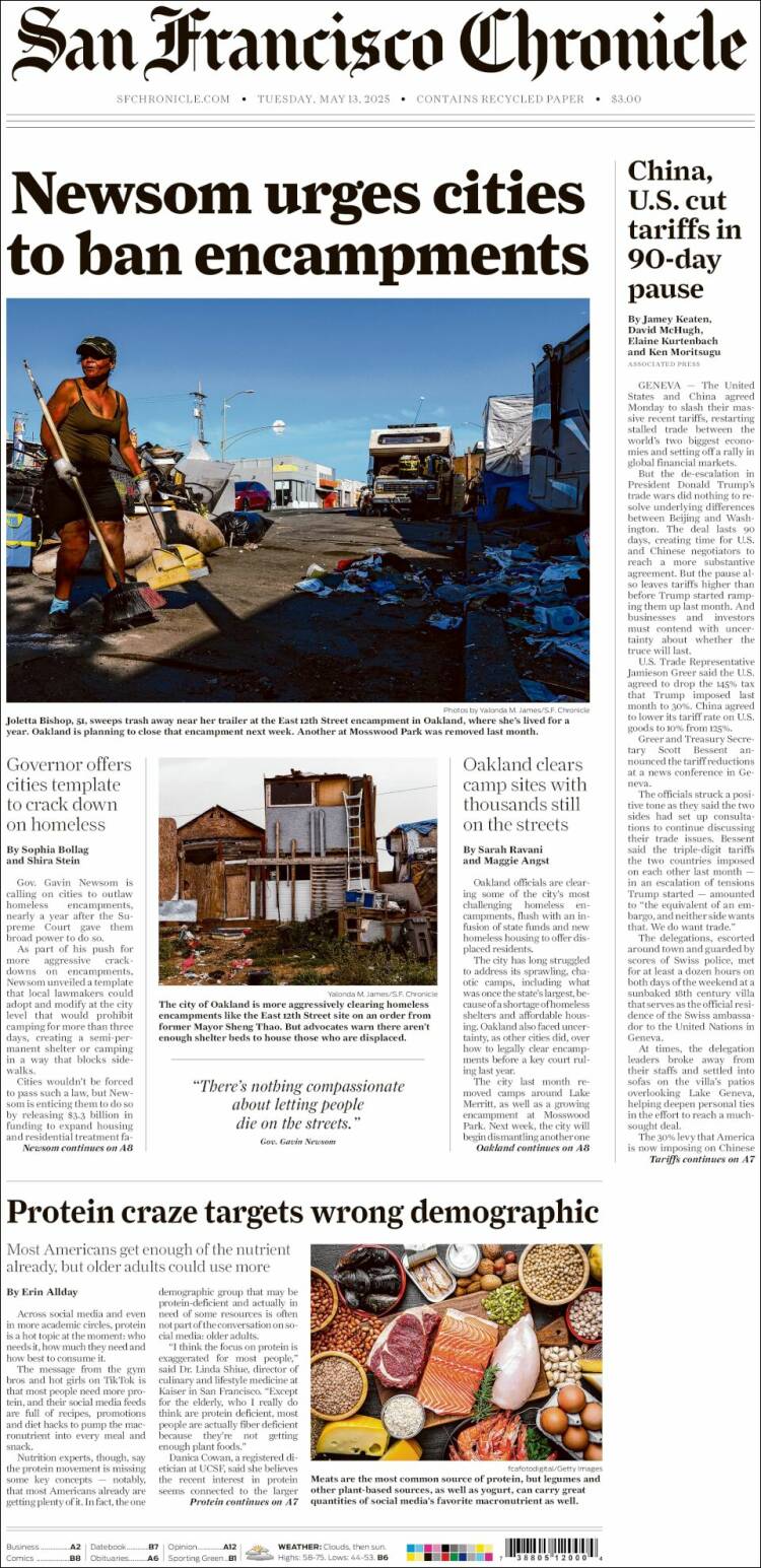 Portada de San Francisco Chronicle (USA)