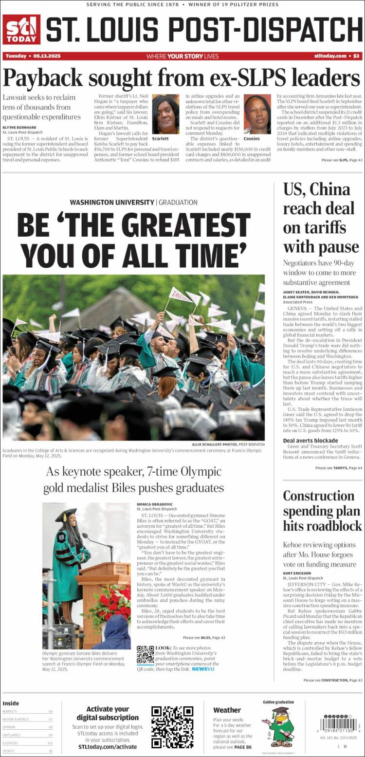 Portada de St. Louis Post-Dispatch (USA)