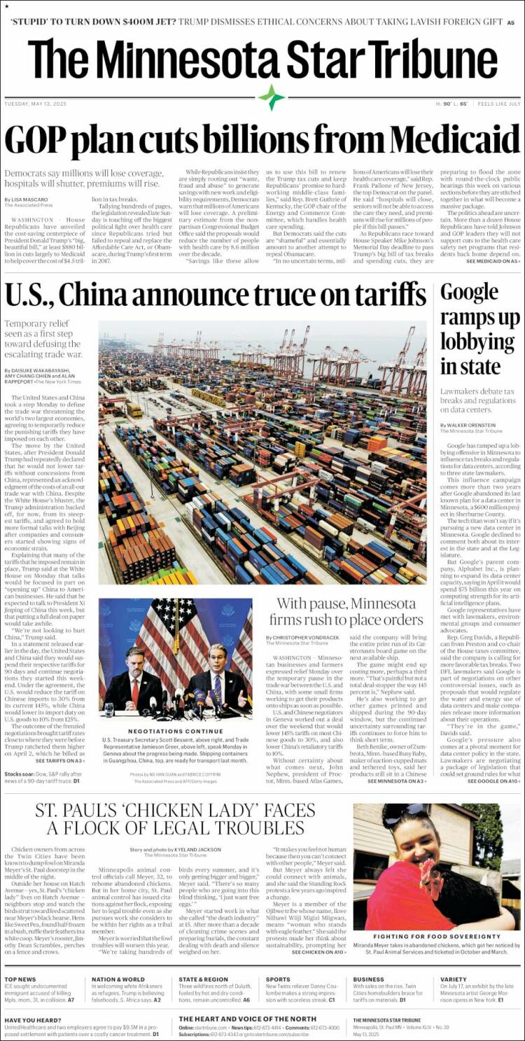 Portada de Star Tribune (USA)