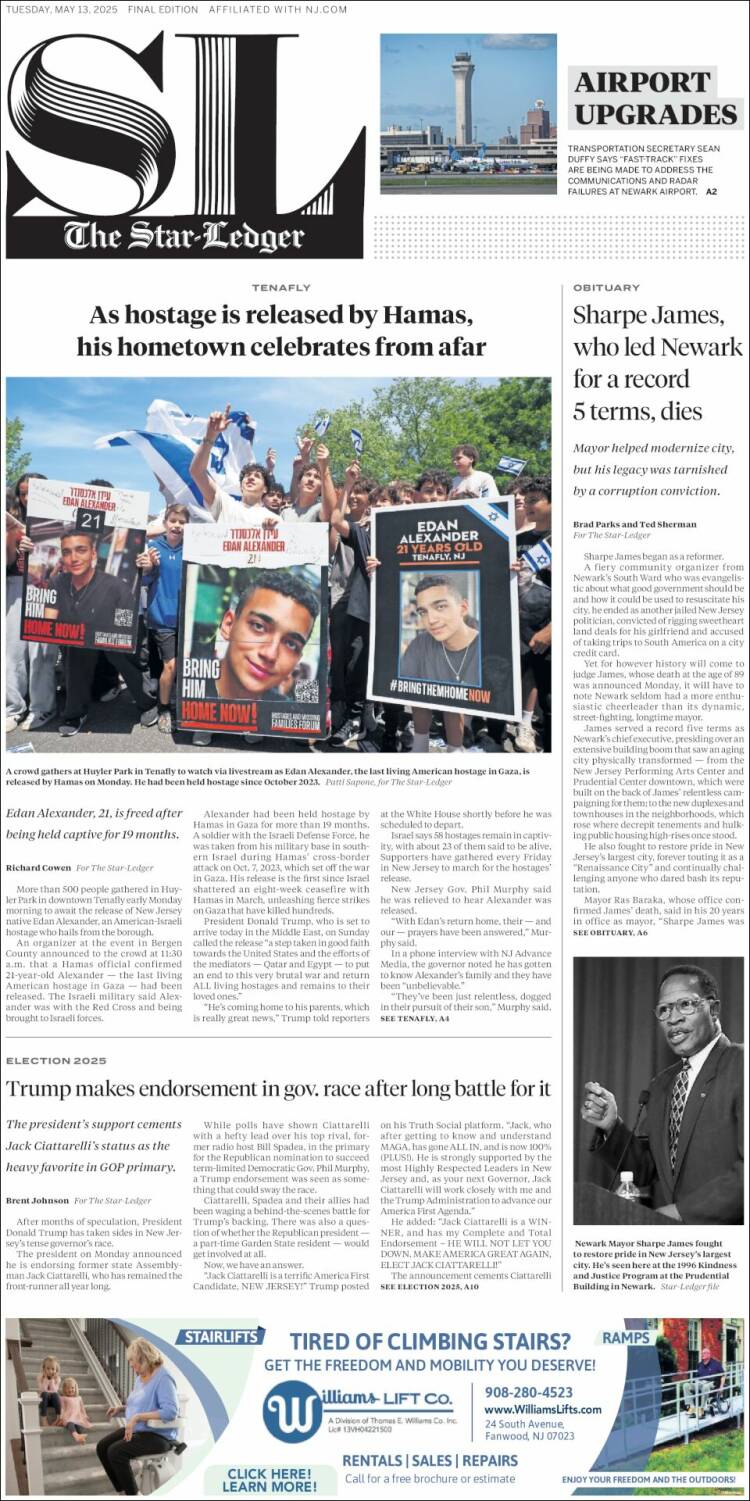 Portada de Star-Ledger (USA)