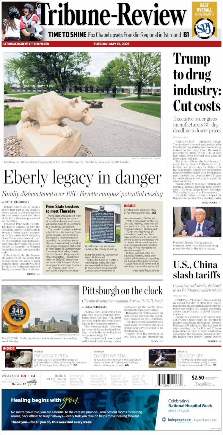 Portada de Tribune-Review (USA)