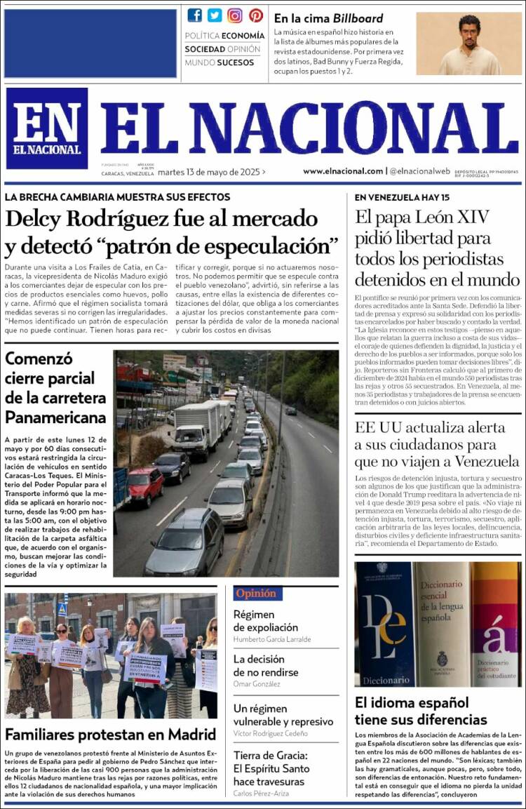 Portada de El Nacional (Venezuela)