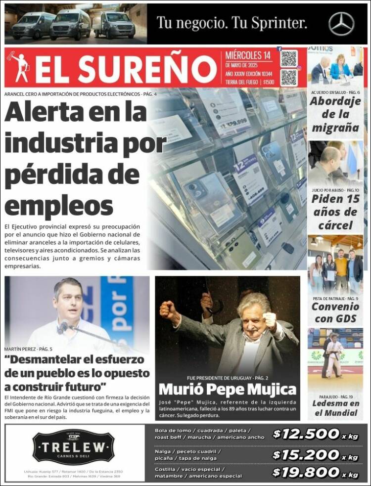 Portada de Diario El Sureño (Argentina)