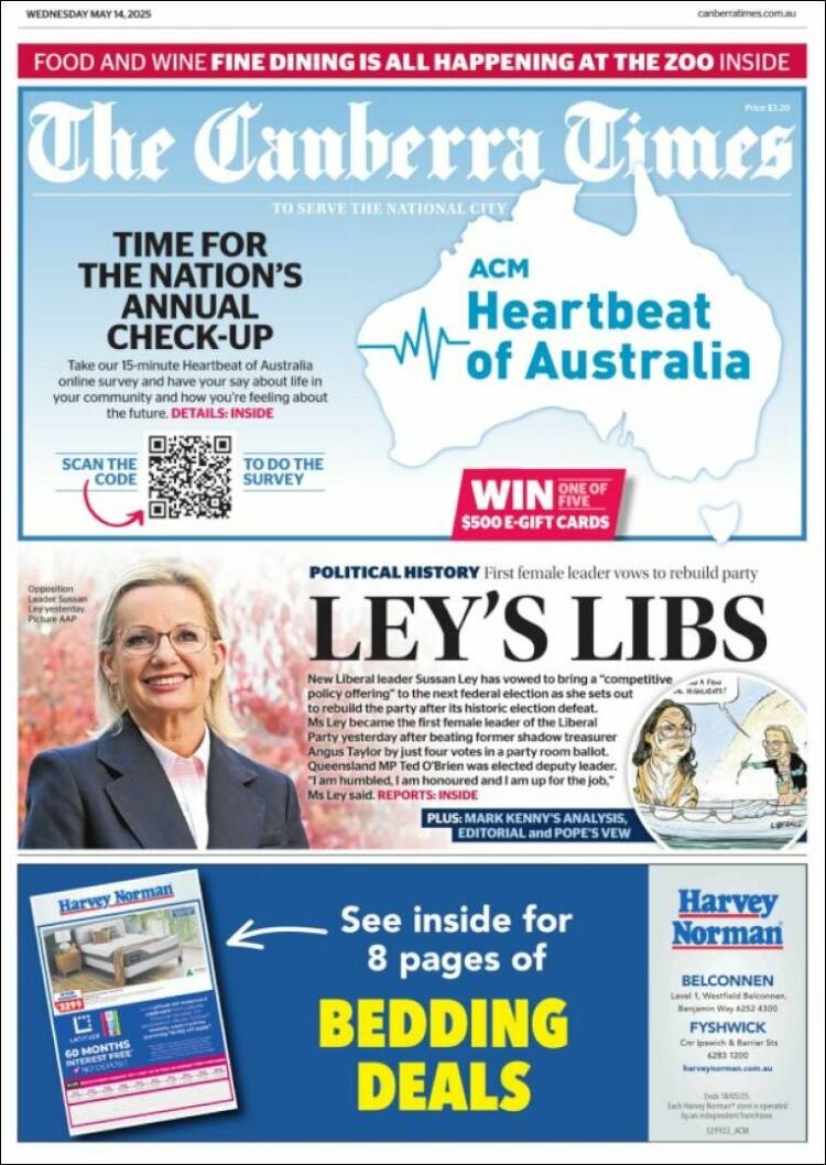 Portada de The Canberra Times (Australia)