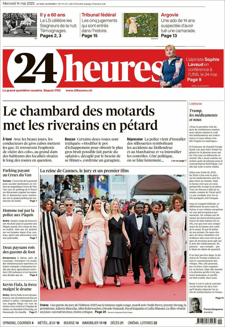Portada de 24 Heures (Suiza)