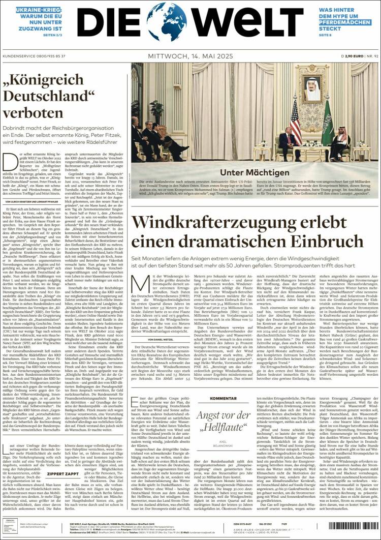 Portada de Die Welt (Alemania)