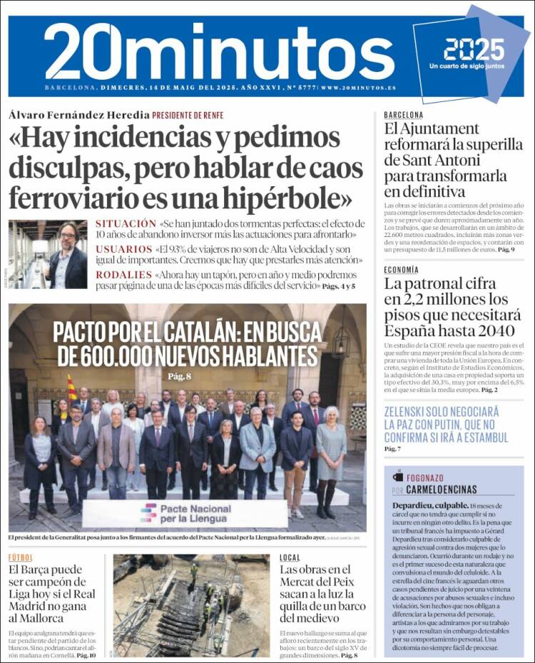 Portada de 20 Minutos - Barcelona (Spain)