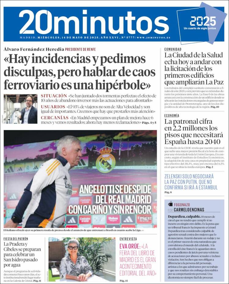 Portada de 20 Minutos - Madrid (Spain)