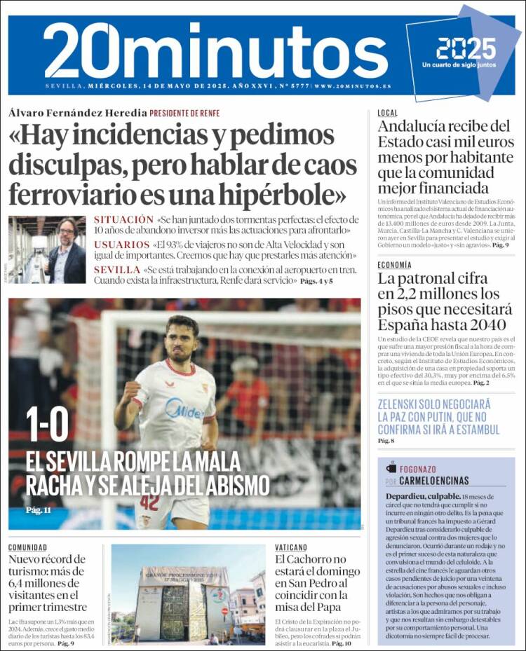 Portada de 20 Minutos - Sevilla (Spain)