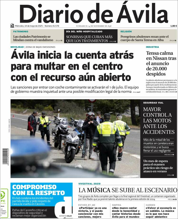 Portada de Diario de Ávila (Spain)