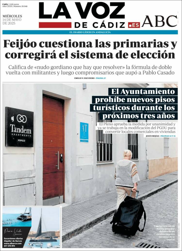 Portada de La Voz de Cádiz (España)