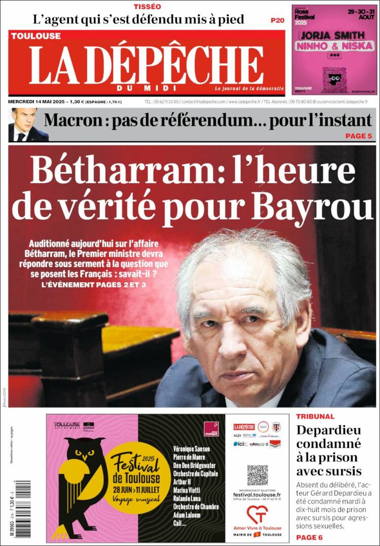 Portada de La Dépêche du Midi (France)