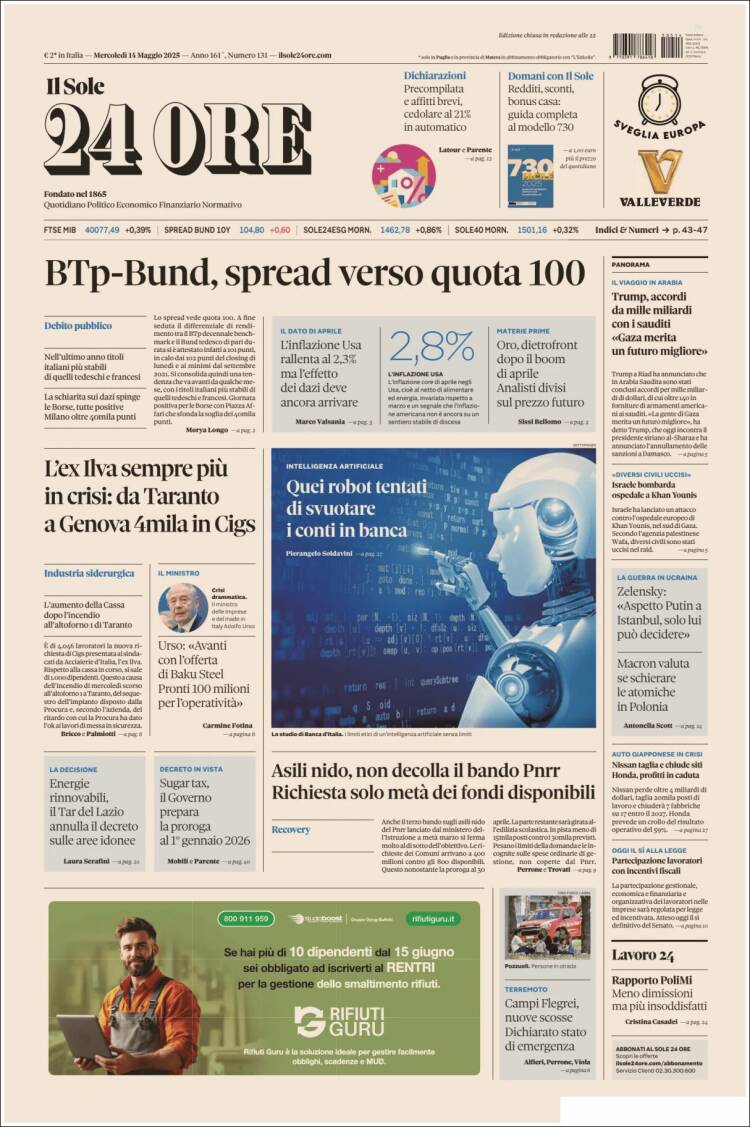Portada de Il Sole 24 ORE (Italia)