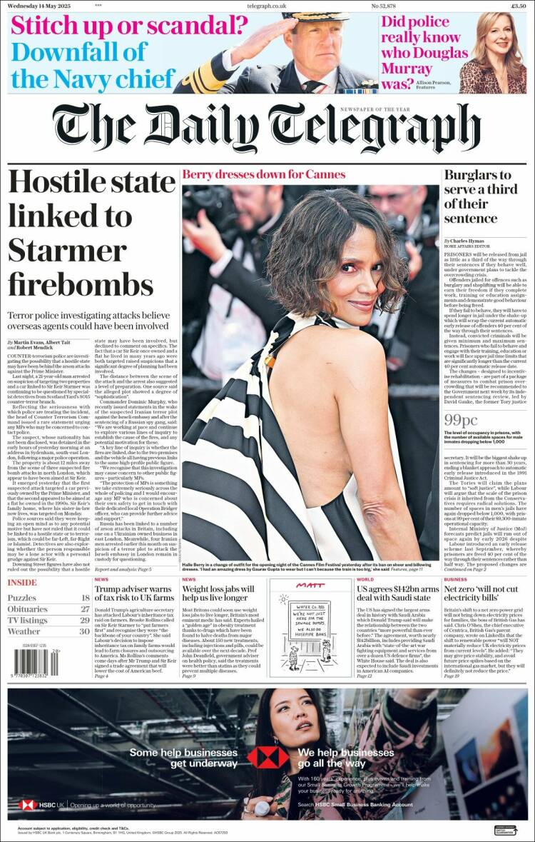 Portada de Daily Telegraph (Reino Unido)