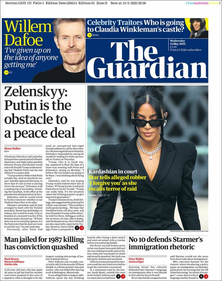 Portada de The Guardian (Reino Unido)