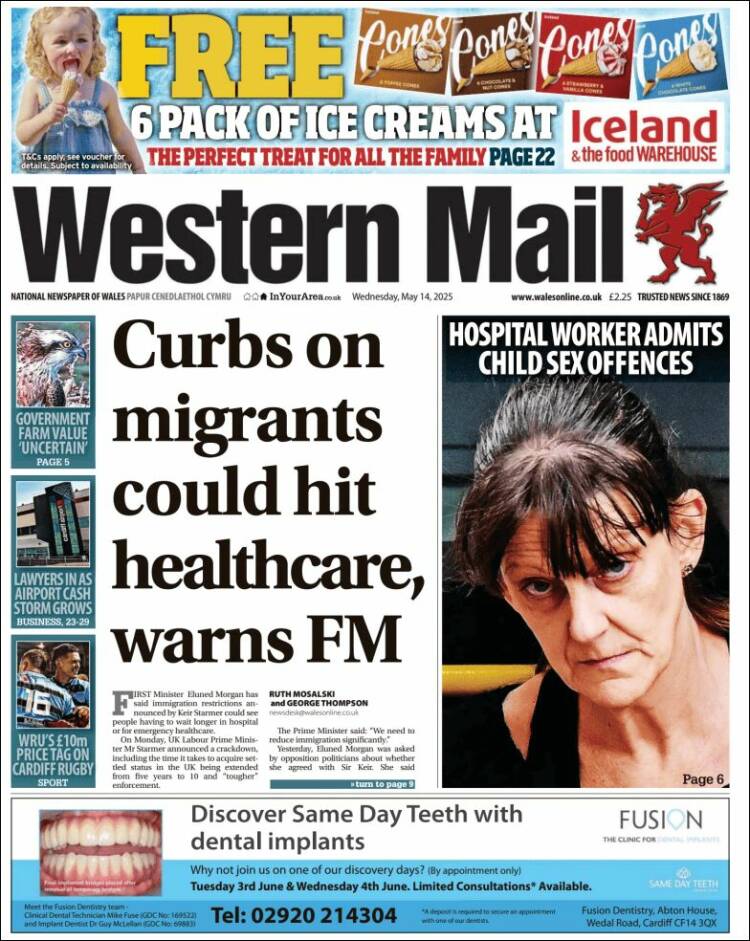 Portada de Western Mail (Reino Unido)
