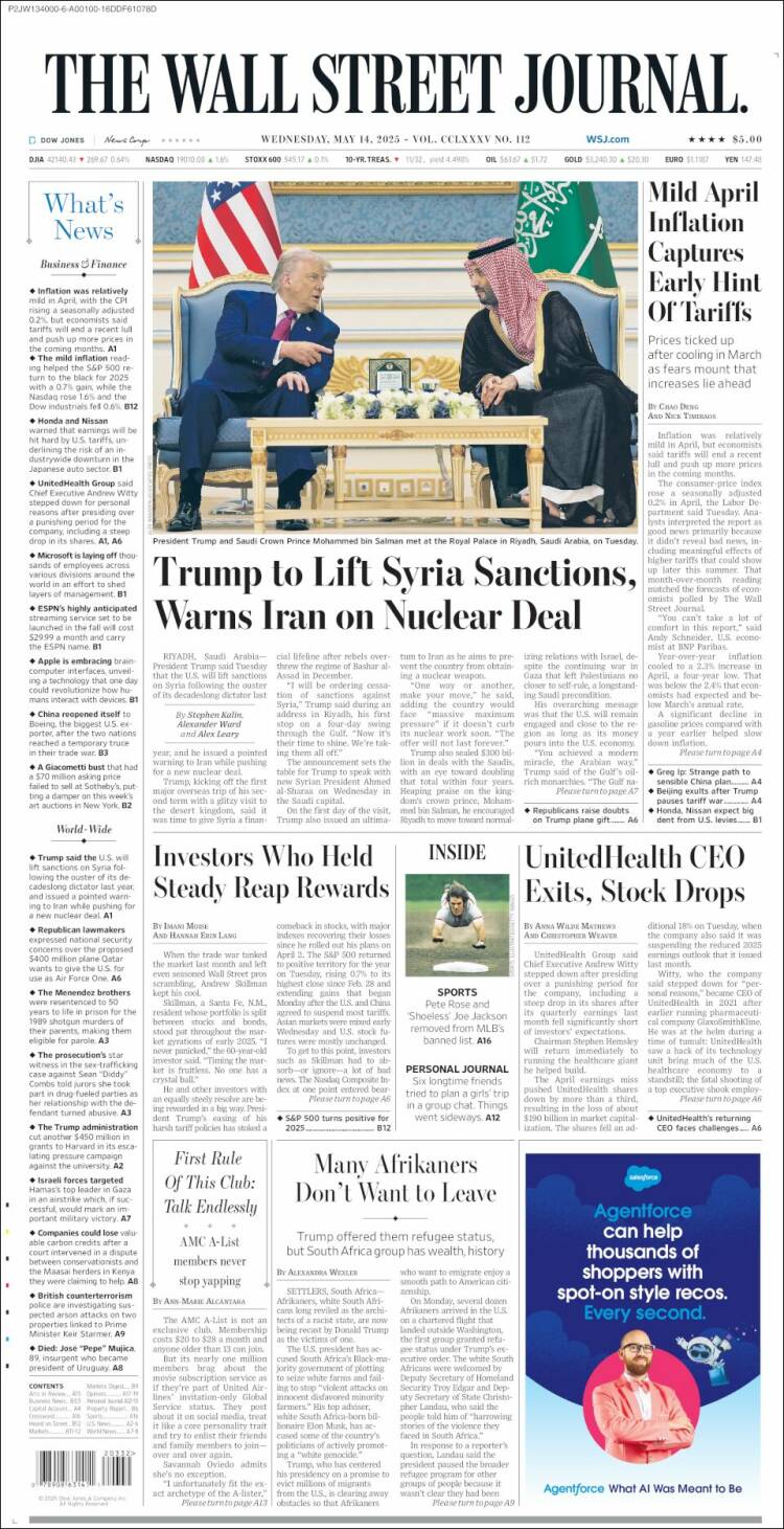 Portada de Wall Street Journal (USA)
