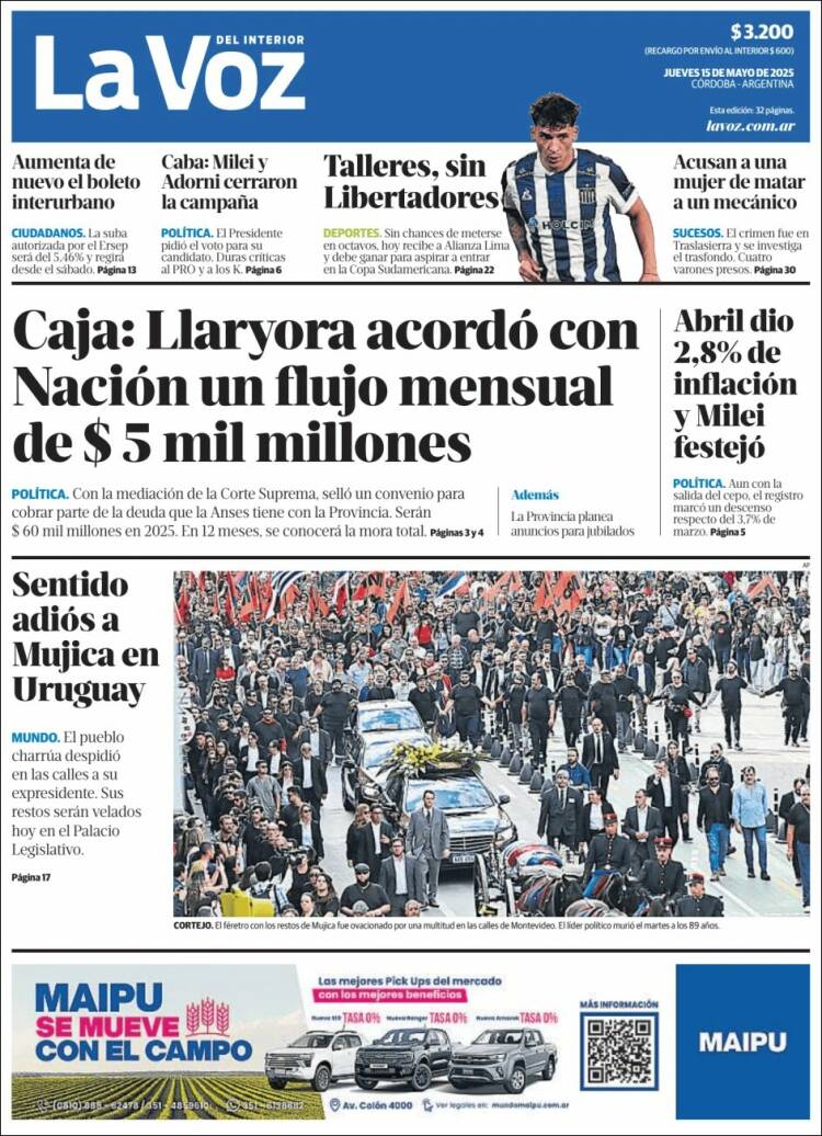 Portada de La Voz del Interior (Argentina)