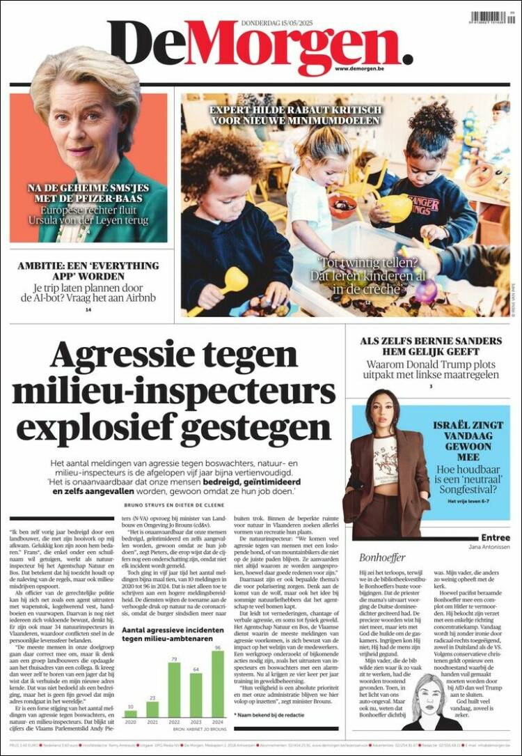 Portada de De Morgen (Belgique)
