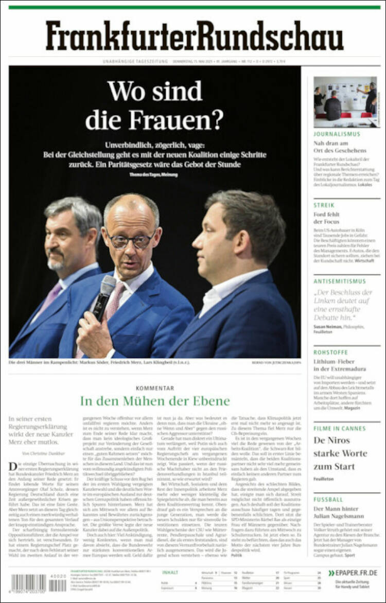 Portada de Frankfurter Rundschau (Allemagne)