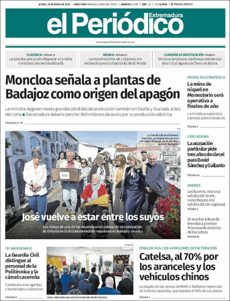 Portada de El Periódico de Extremadura (España)
