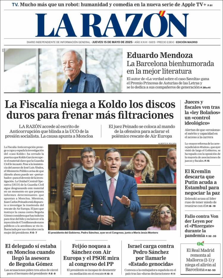Portada de La Razón (Espagne)