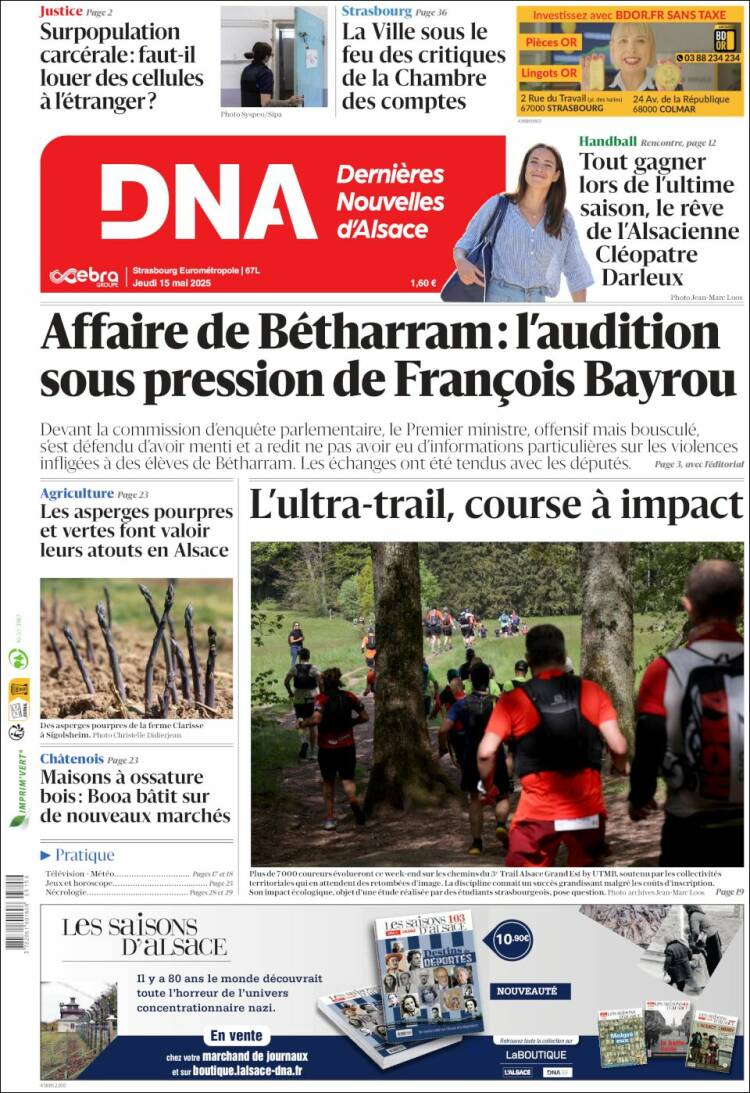 Portada de Les Dernières Nouvelles d'Alsace (Francia)