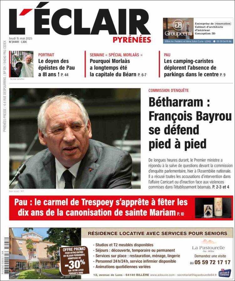 Portada de L'Eclair des Pyrénées (France)