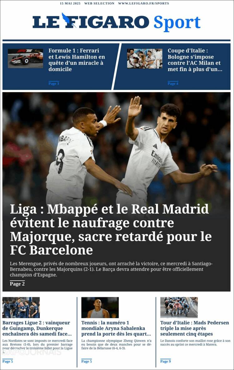 Portada de Le Figaro Sport (Francia)